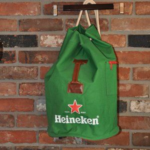 Vtg GREEN Heineken Drawstring Duffel Travel Tote Picnic Bucket BEACH Backpack